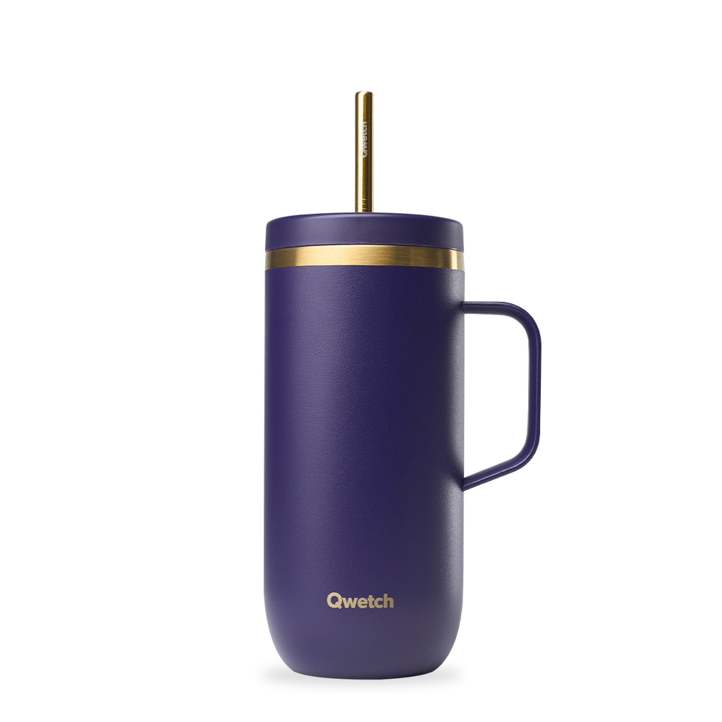 Insulated Cold Cup with Handle - Dark Violet & Gold